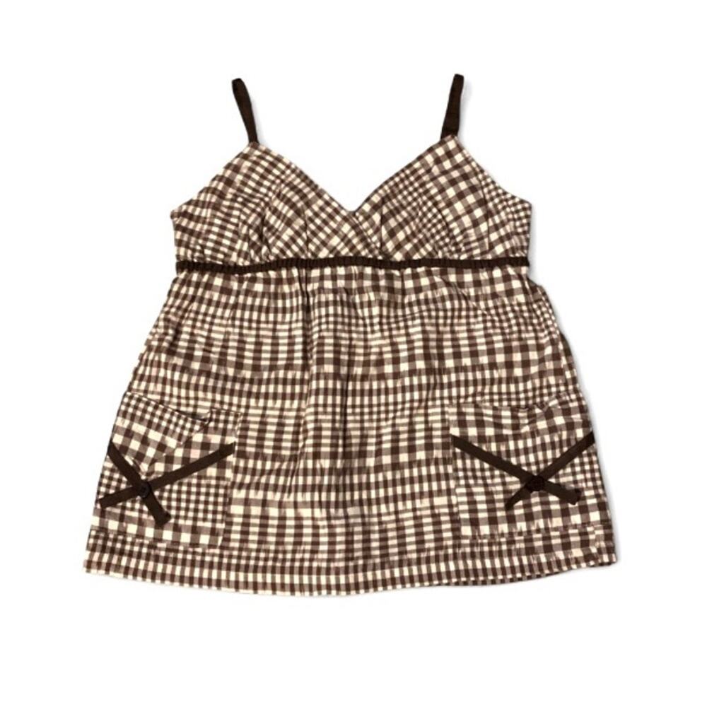 Girl Krazy Y2K Brown Plaid Babydoll Tank Top Coquette Bow Size Medium